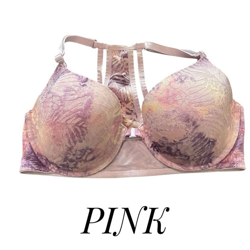 Victoria's Secret PINK 36DD Lightly Lined Front Closure Bra Tye Dye Purple Pink